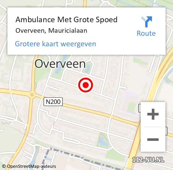 Locatie op kaart van de 112 melding: Ambulance Met Grote Spoed Naar Overveen, Mauricialaan op 15 oktober 2023 10:50