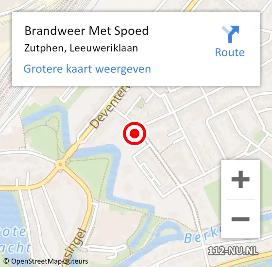 Locatie op kaart van de 112 melding: Brandweer Met Spoed Naar Zutphen, Leeuweriklaan op 15 oktober 2023 11:13