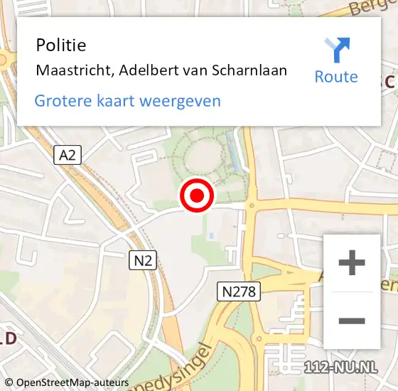 Locatie op kaart van de 112 melding: Politie Maastricht, Adelbert van Scharnlaan op 15 oktober 2023 12:13