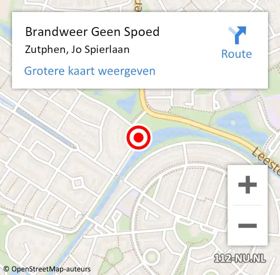 Locatie op kaart van de 112 melding: Brandweer Geen Spoed Naar Zutphen, Jo Spierlaan op 15 oktober 2023 12:25