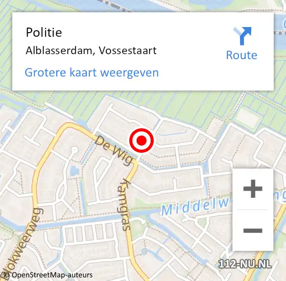 Locatie op kaart van de 112 melding: Politie Alblasserdam, Vossestaart op 15 oktober 2023 12:54