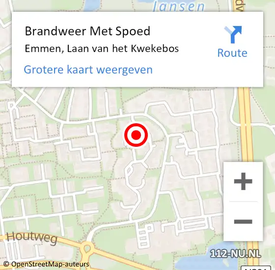 Locatie op kaart van de 112 melding: Brandweer Met Spoed Naar Emmen, Laan van het Kwekebos op 15 oktober 2023 13:10