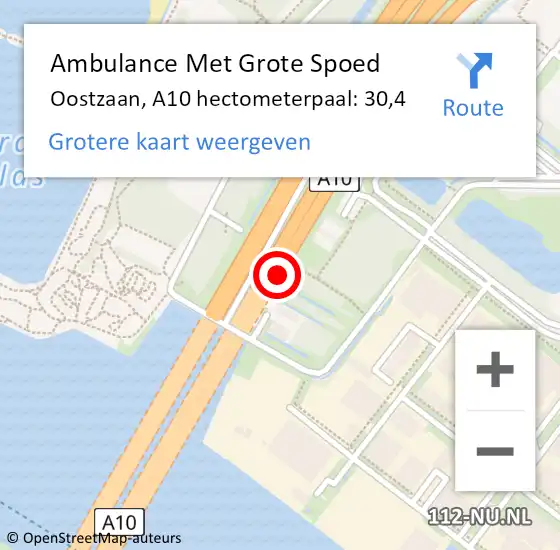 Locatie op kaart van de 112 melding: Ambulance Met Grote Spoed Naar Oostzaan, A10 hectometerpaal: 30,4 op 15 oktober 2023 13:30