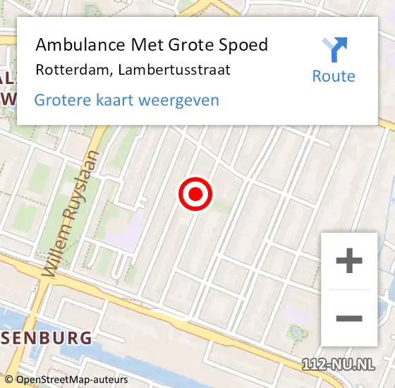 Locatie op kaart van de 112 melding: Ambulance Met Grote Spoed Naar Rotterdam, Lambertusstraat op 15 oktober 2023 14:14