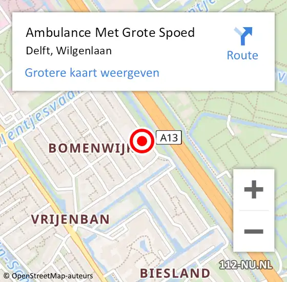 Locatie op kaart van de 112 melding: Ambulance Met Grote Spoed Naar Delft, Wilgenlaan op 15 oktober 2023 14:26