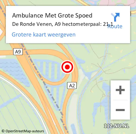 Locatie op kaart van de 112 melding: Ambulance Met Grote Spoed Naar De Ronde Venen, A9 hectometerpaal: 21,1 op 15 oktober 2023 14:54