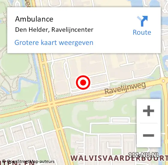 Locatie op kaart van de 112 melding: Ambulance Den Helder, Ravelijncenter op 15 oktober 2023 14:56