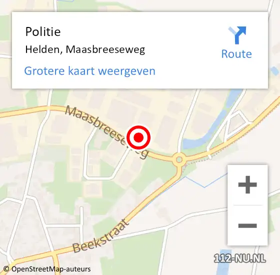Locatie op kaart van de 112 melding: Politie Helden, Maasbreeseweg op 15 oktober 2023 15:06