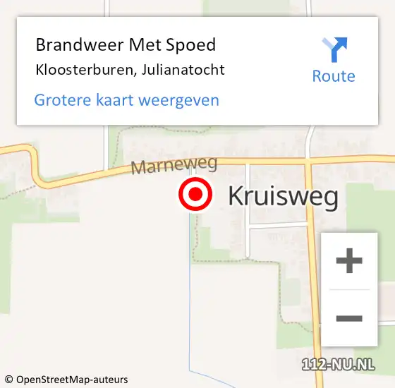 Locatie op kaart van de 112 melding: Brandweer Met Spoed Naar Kloosterburen, Julianatocht op 15 oktober 2023 15:25