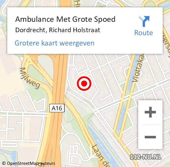 Locatie op kaart van de 112 melding: Ambulance Met Grote Spoed Naar Dordrecht, Richard Holstraat op 15 oktober 2023 15:39