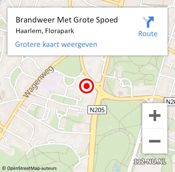 Locatie op kaart van de 112 melding: Brandweer Met Grote Spoed Naar Haarlem, Florapark op 15 oktober 2023 15:56