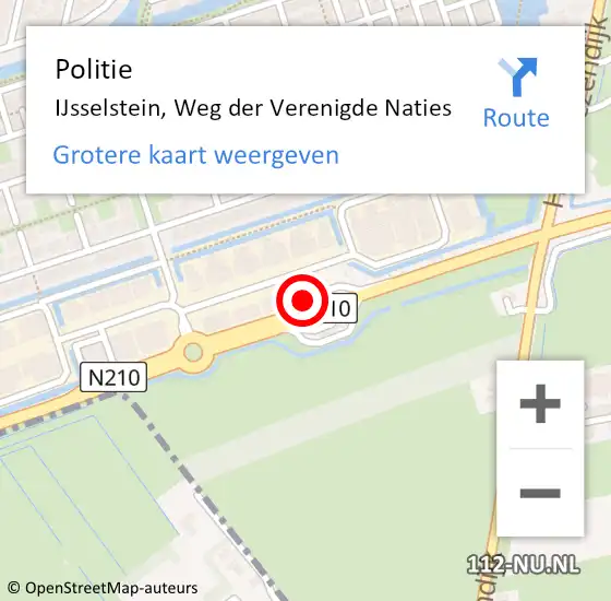 Locatie op kaart van de 112 melding: Politie IJsselstein, Weg der Verenigde Naties op 15 oktober 2023 16:03