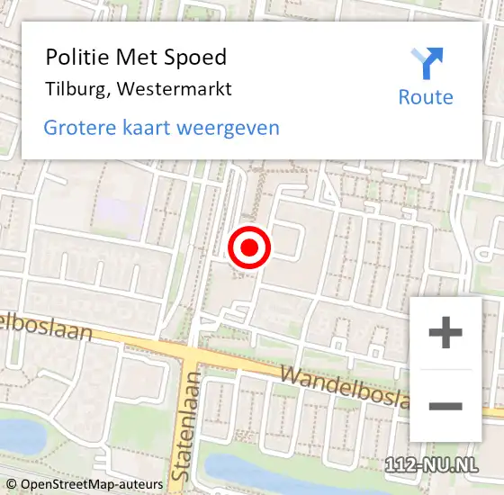 Locatie op kaart van de 112 melding: Politie Met Spoed Naar Tilburg, Westermarkt op 15 oktober 2023 16:03