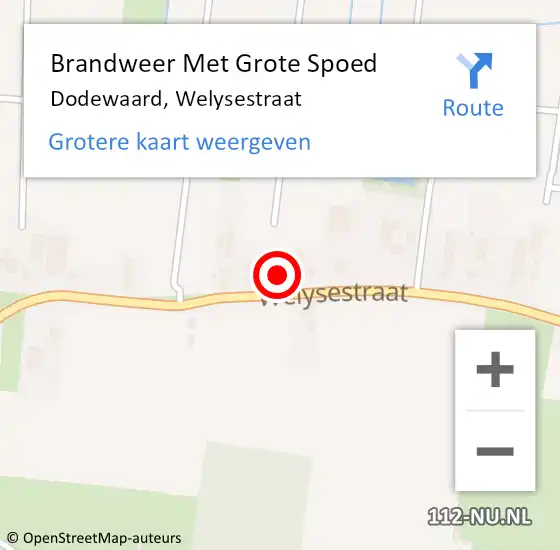 Locatie op kaart van de 112 melding: Brandweer Met Grote Spoed Naar Dodewaard, Welysestraat op 15 oktober 2023 16:50
