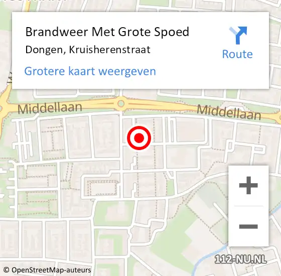 Locatie op kaart van de 112 melding: Brandweer Met Grote Spoed Naar Dongen, Kruisherenstraat op 15 oktober 2023 16:53