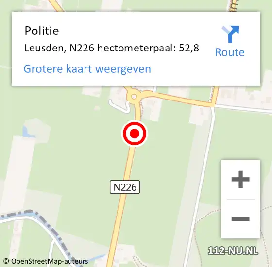 Locatie op kaart van de 112 melding: Politie Leusden, N226 hectometerpaal: 52,8 op 15 oktober 2023 17:02