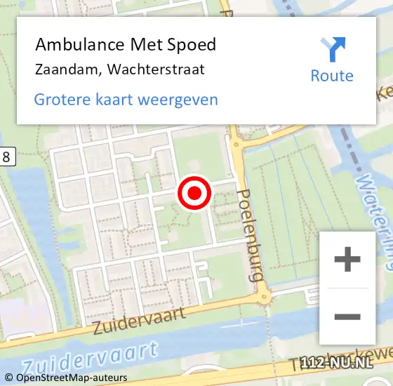 Locatie op kaart van de 112 melding: Ambulance Met Spoed Naar Zaandam, Wachterstraat op 15 oktober 2023 17:11