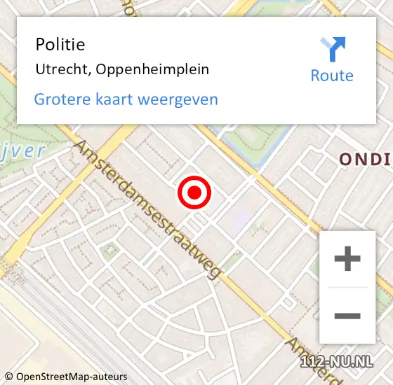 Locatie op kaart van de 112 melding: Politie Utrecht, Oppenheimplein op 15 oktober 2023 17:38