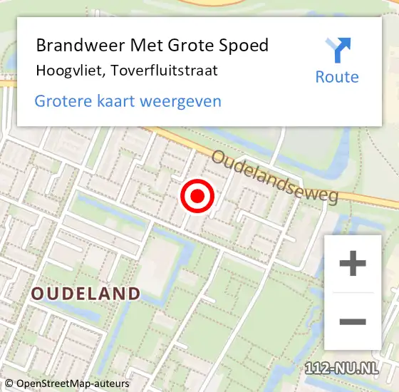 Locatie op kaart van de 112 melding: Brandweer Met Grote Spoed Naar Hoogvliet, Toverfluitstraat op 15 oktober 2023 17:40