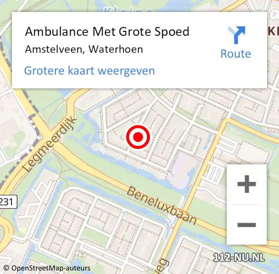 Locatie op kaart van de 112 melding: Ambulance Met Grote Spoed Naar Amstelveen, Waterhoen op 15 oktober 2023 17:57