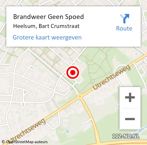 Locatie op kaart van de 112 melding: Brandweer Geen Spoed Naar Heelsum, Bart Crumstraat op 15 oktober 2023 18:39