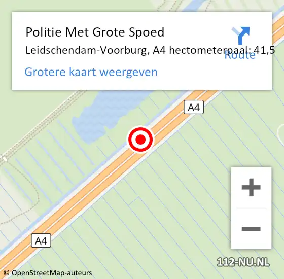 Locatie op kaart van de 112 melding: Politie Met Grote Spoed Naar Leidschendam-Voorburg, A4 hectometerpaal: 41,5 op 15 oktober 2023 18:39