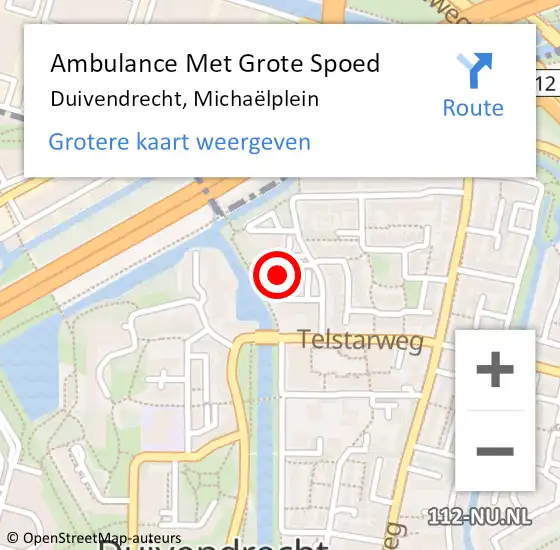 Locatie op kaart van de 112 melding: Ambulance Met Grote Spoed Naar Duivendrecht, Michaëlplein op 15 oktober 2023 18:50