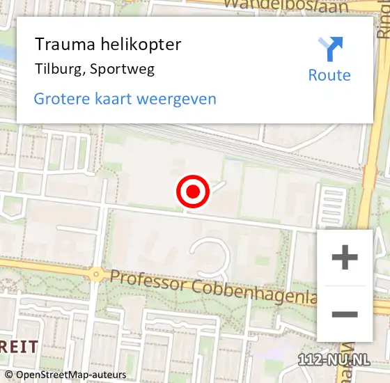 Locatie op kaart van de 112 melding: Trauma helikopter Tilburg, Sportweg op 15 oktober 2023 19:02