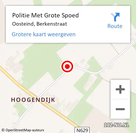 Locatie op kaart van de 112 melding: Politie Met Grote Spoed Naar Oosteind, Berkenstraat op 15 oktober 2023 19:06