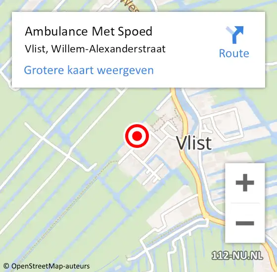 Locatie op kaart van de 112 melding: Ambulance Met Spoed Naar Vlist, Willem-Alexanderstraat op 15 oktober 2023 19:18