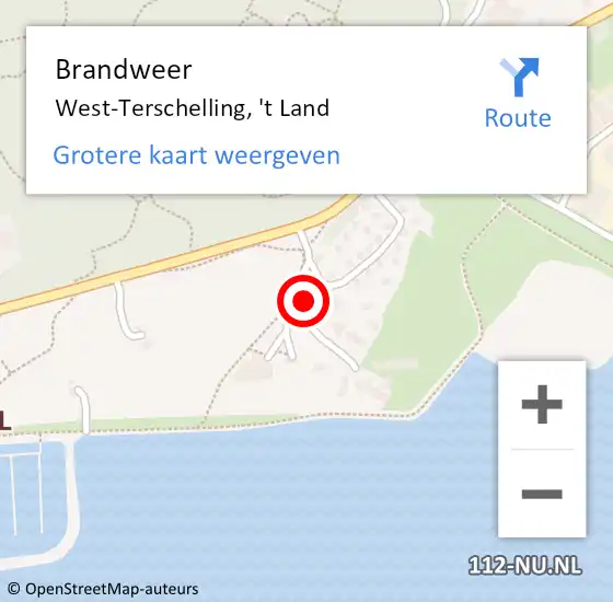 Locatie op kaart van de 112 melding: Brandweer West-Terschelling, 't Land op 15 oktober 2023 19:33