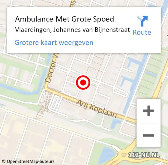 Locatie op kaart van de 112 melding: Ambulance Met Grote Spoed Naar Vlaardingen, Johannes van Bijnenstraat op 15 oktober 2023 19:38