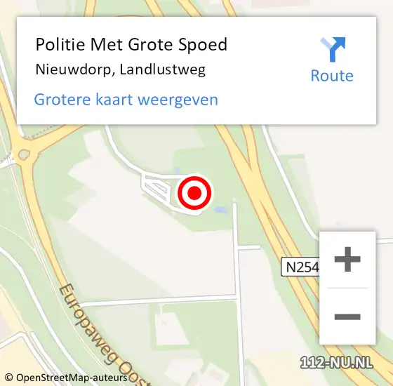 Locatie op kaart van de 112 melding: Politie Met Grote Spoed Naar Nieuwdorp, Landlustweg op 15 oktober 2023 19:43