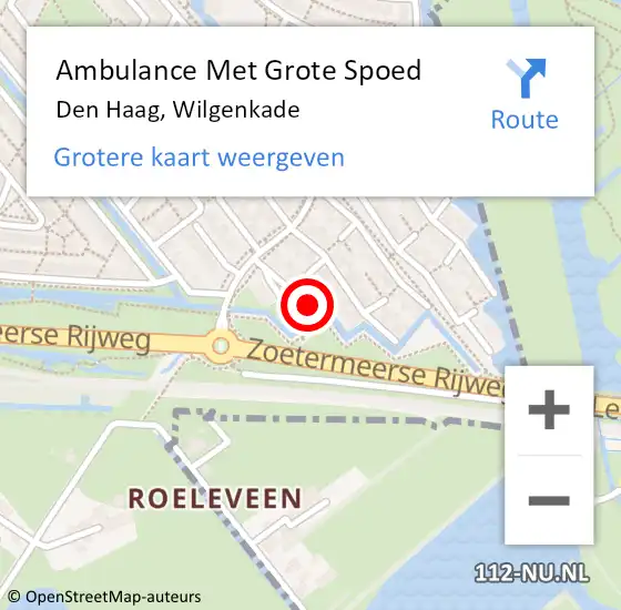Locatie op kaart van de 112 melding: Ambulance Met Grote Spoed Naar Den Haag, Wilgenkade op 15 oktober 2023 19:54