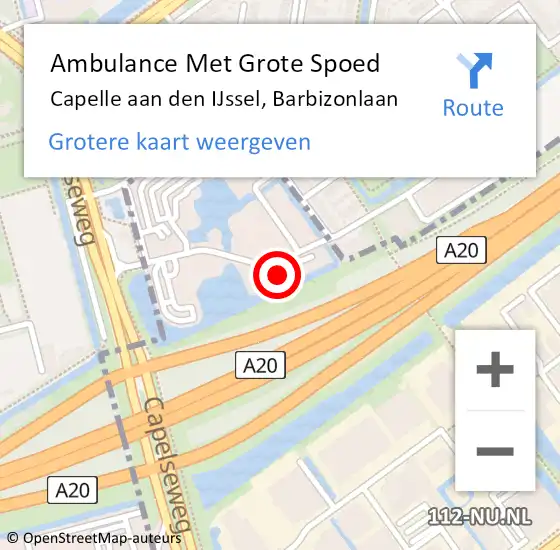 Locatie op kaart van de 112 melding: Ambulance Met Grote Spoed Naar Capelle aan den IJssel, Barbizonlaan op 15 oktober 2023 20:11