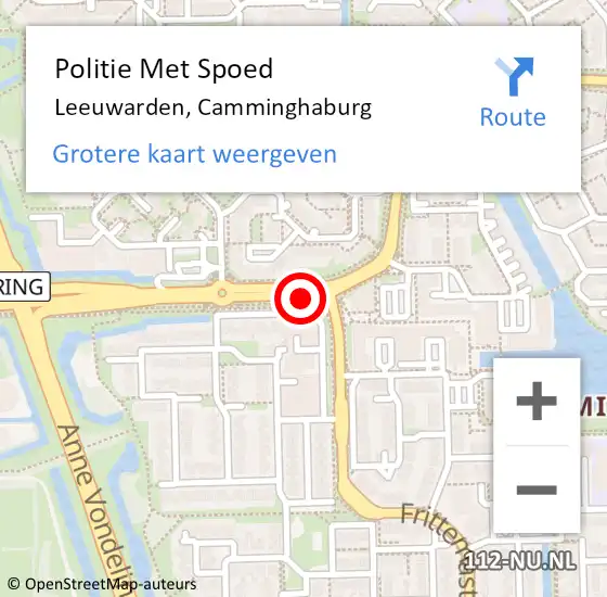 Locatie op kaart van de 112 melding: Politie Met Spoed Naar Leeuwarden, Camminghaburg op 15 oktober 2023 20:32