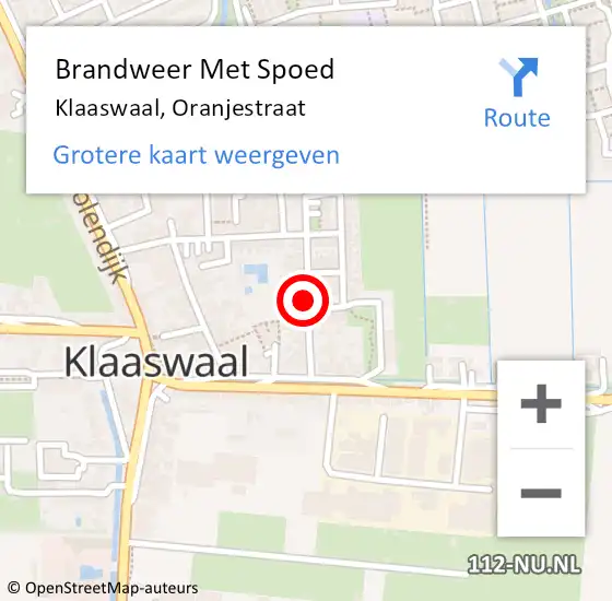 Locatie op kaart van de 112 melding: Brandweer Met Spoed Naar Klaaswaal, Oranjestraat op 15 oktober 2023 20:41