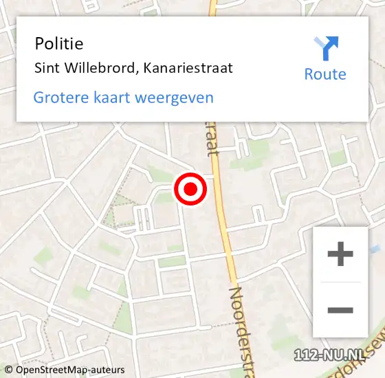 Locatie op kaart van de 112 melding: Politie Sint Willebrord, Kanariestraat op 15 oktober 2023 20:48