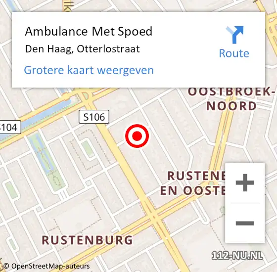 Locatie op kaart van de 112 melding: Ambulance Met Spoed Naar Den Haag, Otterlostraat op 15 oktober 2023 20:56