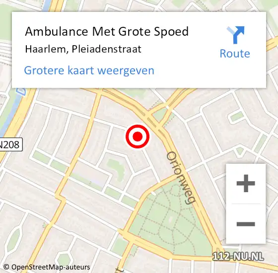 Locatie op kaart van de 112 melding: Ambulance Met Grote Spoed Naar Haarlem, Pleiadenstraat op 15 oktober 2023 21:18