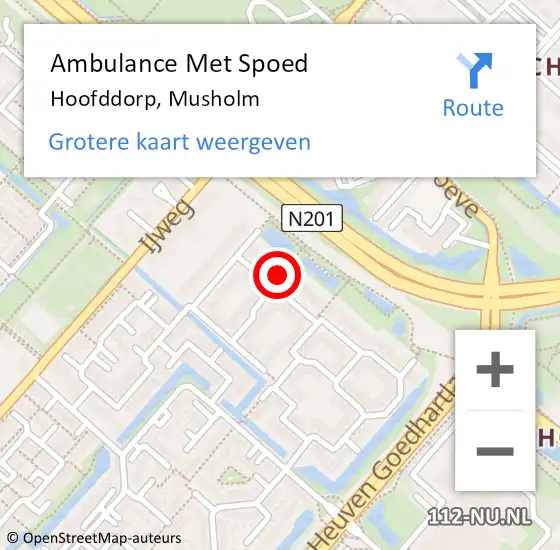 Locatie op kaart van de 112 melding: Ambulance Met Spoed Naar Hoofddorp, Musholm op 15 oktober 2023 21:31