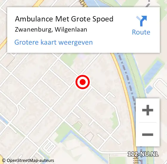 Locatie op kaart van de 112 melding: Ambulance Met Grote Spoed Naar Zwanenburg, Wilgenlaan op 15 oktober 2023 21:55