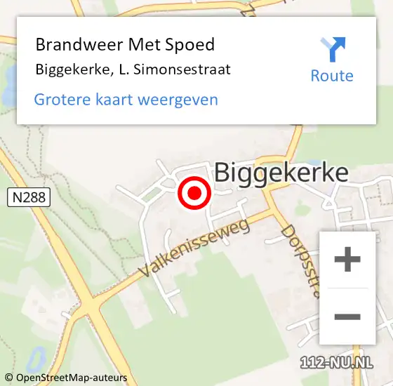 Locatie op kaart van de 112 melding: Brandweer Met Spoed Naar Biggekerke, L. Simonsestraat op 15 oktober 2023 22:01