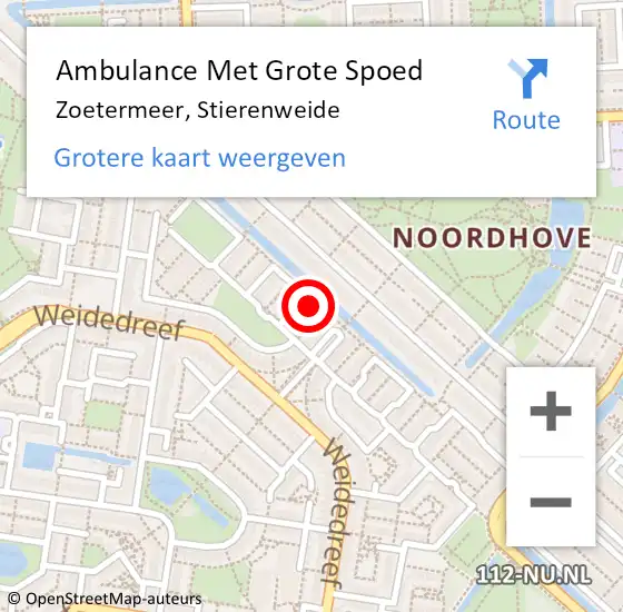 Locatie op kaart van de 112 melding: Ambulance Met Grote Spoed Naar Zoetermeer, Stierenweide op 15 oktober 2023 22:13