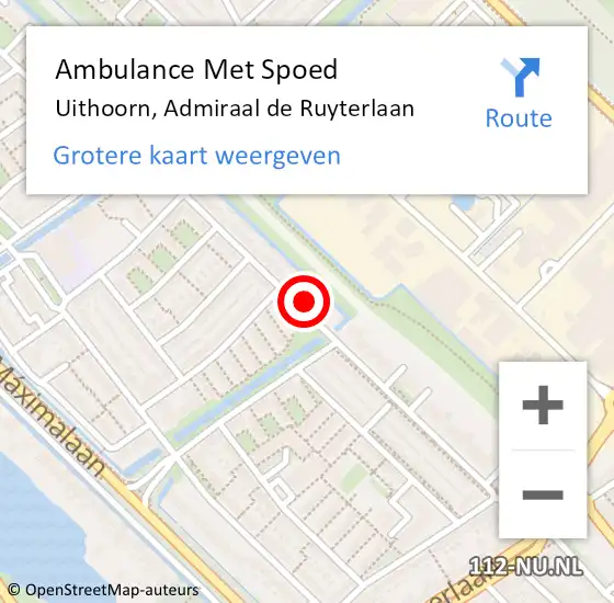 Locatie op kaart van de 112 melding: Ambulance Met Spoed Naar Uithoorn, Admiraal de Ruyterlaan op 15 oktober 2023 22:56