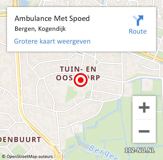 Locatie op kaart van de 112 melding: Ambulance Met Spoed Naar Bergen, Kogendijk op 15 oktober 2023 23:25