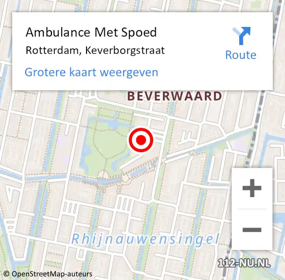 Locatie op kaart van de 112 melding: Ambulance Met Spoed Naar Rotterdam, Keverborgstraat op 15 oktober 2023 23:33