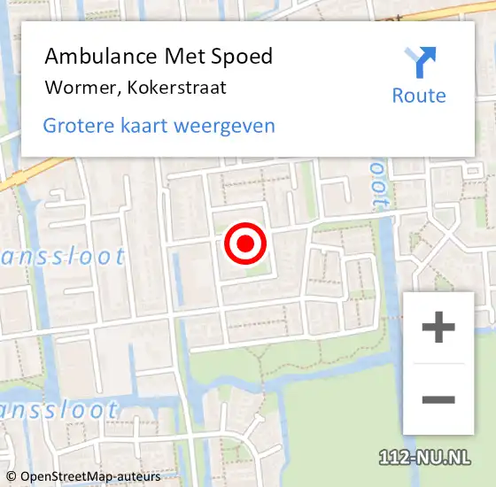 Locatie op kaart van de 112 melding: Ambulance Met Spoed Naar Wormer, Kokerstraat op 16 oktober 2023 00:42