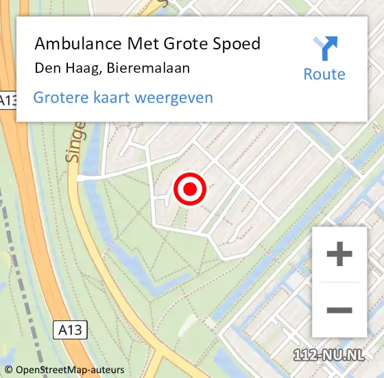 Locatie op kaart van de 112 melding: Ambulance Met Grote Spoed Naar Den Haag, Bieremalaan op 16 oktober 2023 04:25