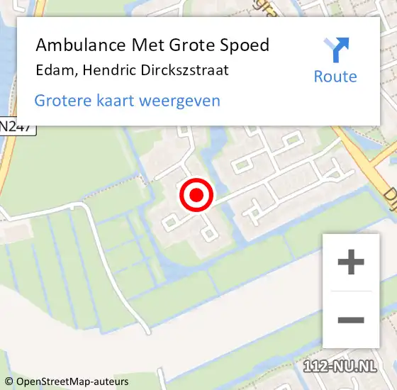 Locatie op kaart van de 112 melding: Ambulance Met Grote Spoed Naar Edam, Hendric Dirckszstraat op 16 oktober 2023 04:29